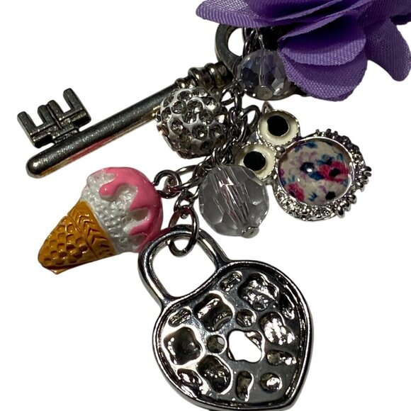 Tween Hypo Allergenic Fashion Key & Heart Necklace Charms Purple Flower - Picture 3 of 10